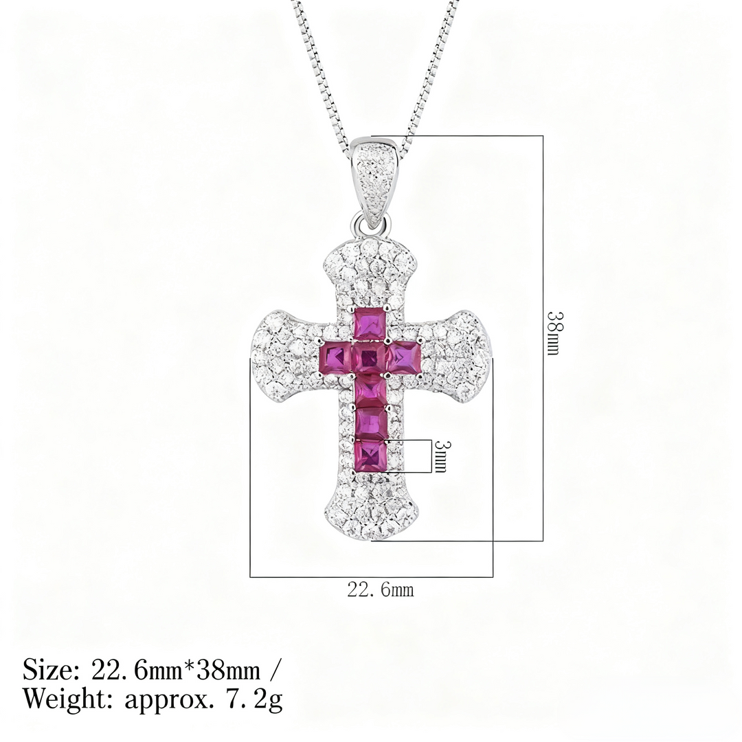 Colorful Cubic Zirconia Cross Pendant Necklace for Men Women – 3 Styles (Blue, Red, Green) with Copper Chain