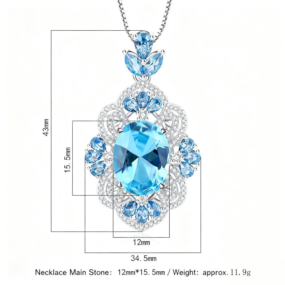 Vintage Style Blue Topaz Pendant Necklace for Women – Copper with Intricate Floral Design