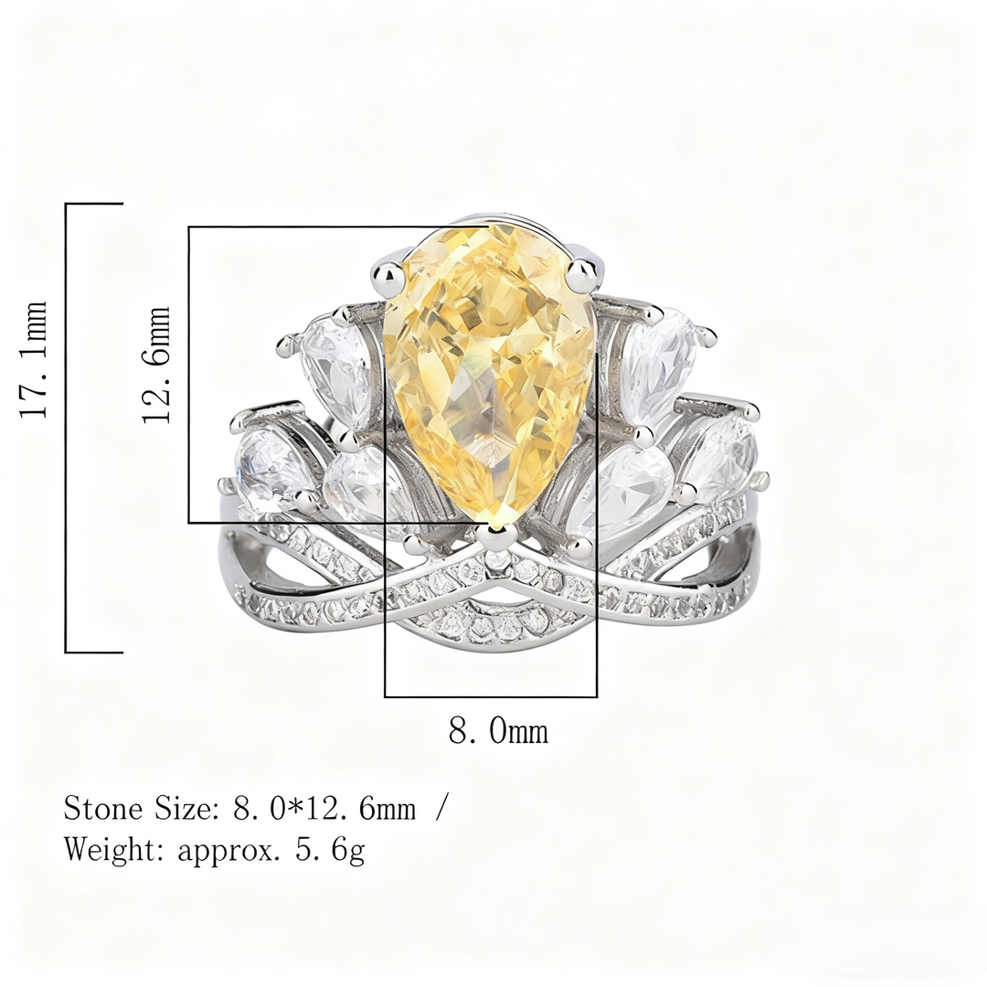Luxury Pear-Cut Colored Cubic Zirconia Ring for Women – 2 Styles (Yellow, Purple) with Copper Alloy Setting